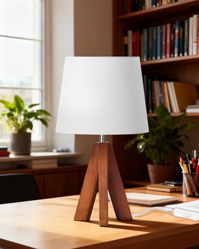Boho Wood Tripod Fabric Shade Lamps