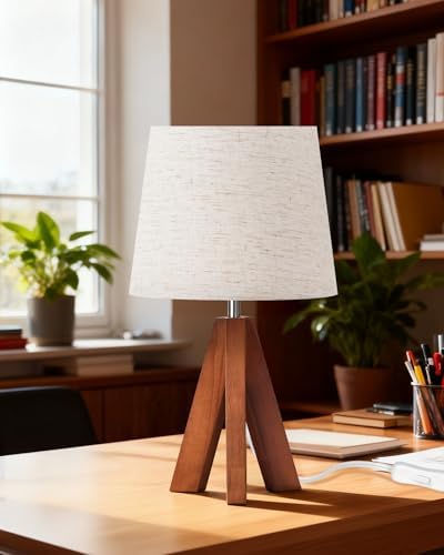 Boho Wood Tripod Fabric Shade Lamps
