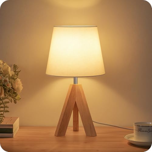 Boho Wood Tripod Fabric Shade Table Lamp