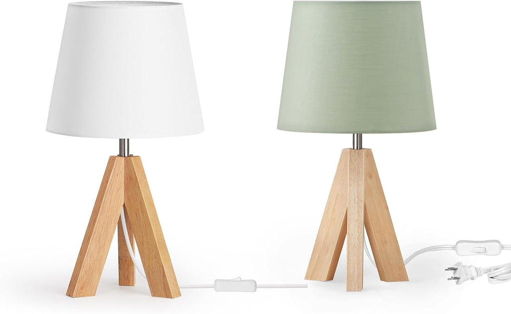 Boho Wood Tripod Fabric Shade Table Lamp