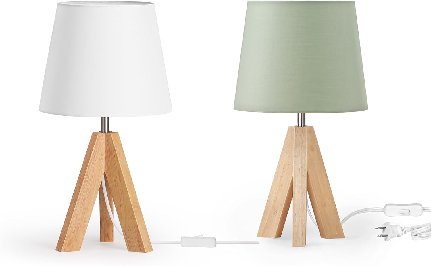 Boho Wood Tripod Fabric Shade Table Lamp