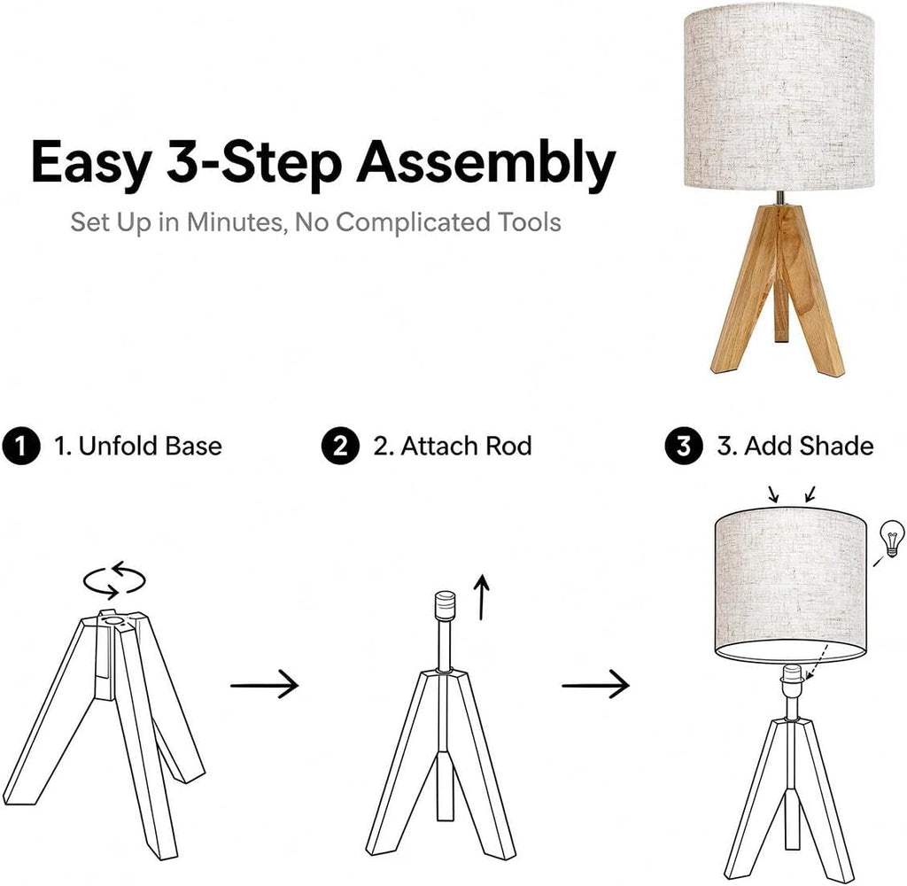 Wood Tripod Linen Shade Bedside Lamps