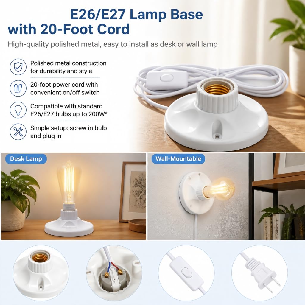 E27 Socket Lamp Base With Switch Cord