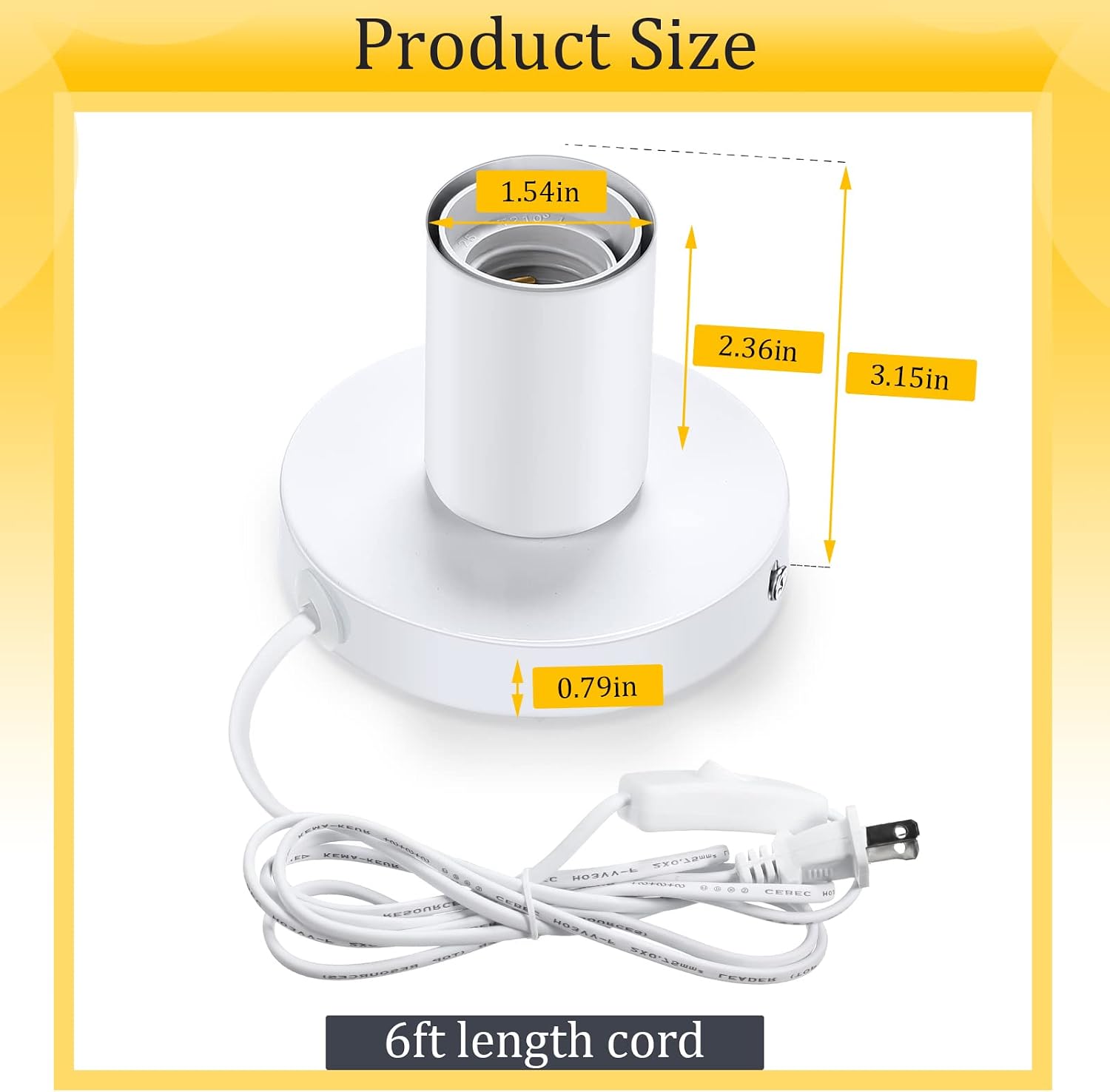 White Metal E26 Lamp Base With Cord