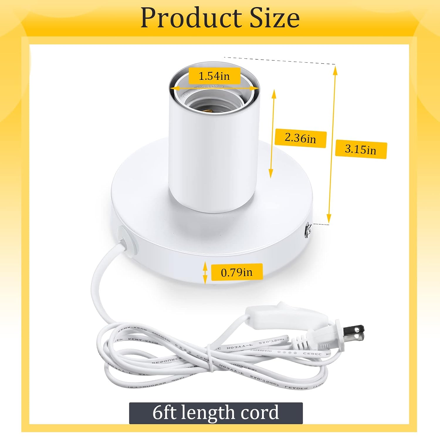 White E26 Lamp Base With Switch Cord