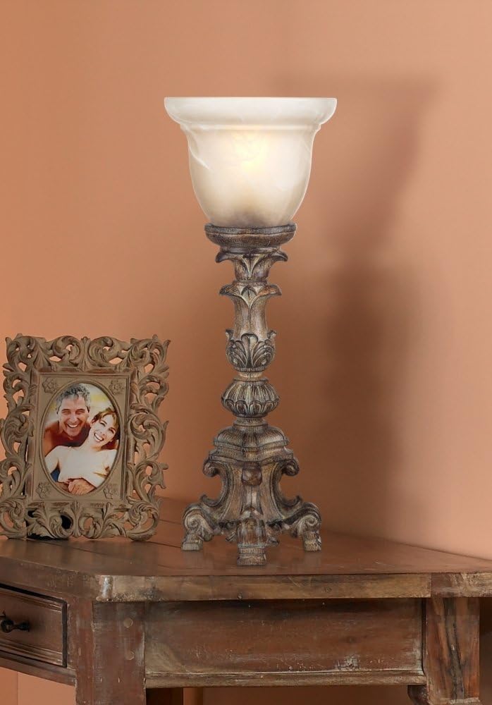 Beige French Alabaster Candlestick Table Lamp