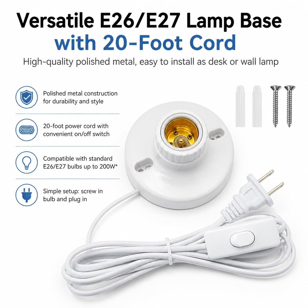 E27 Socket Lamp Base With Switch Cord