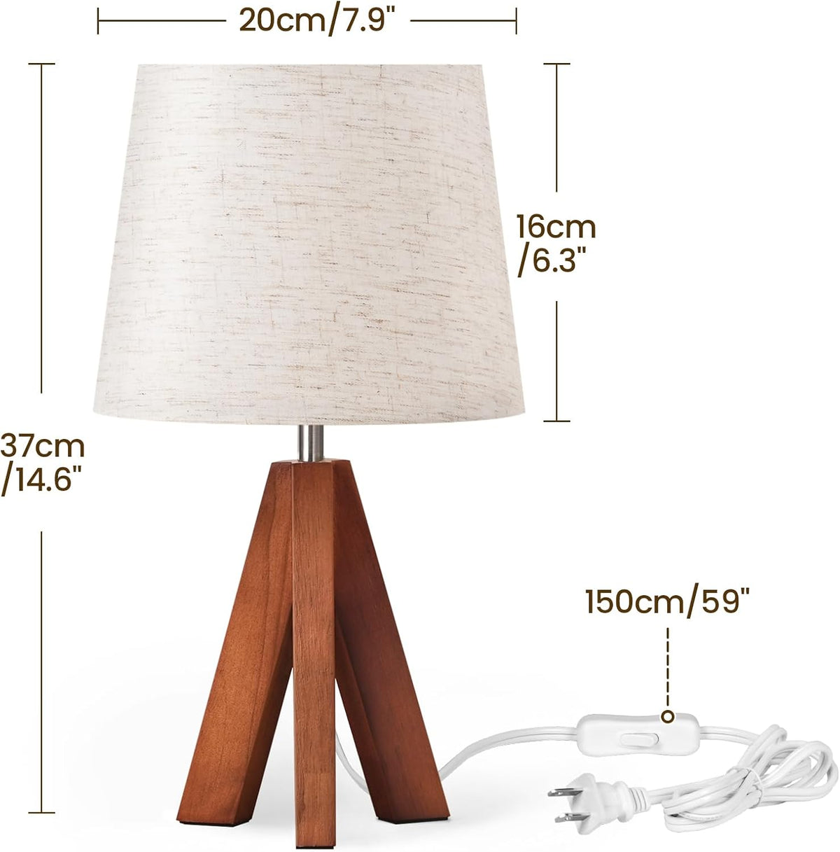 Dark Pearwood Tripod Beige Shade Lamps