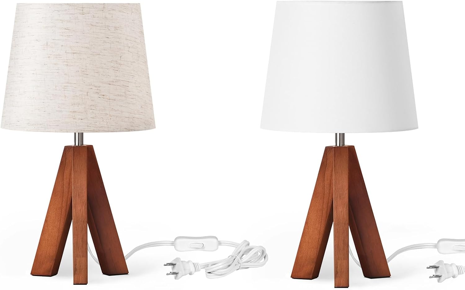 Boho Wood Tripod Fabric Shade Lamps
