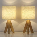 Wood Tripod Linen Shade Bedside Lamp Set