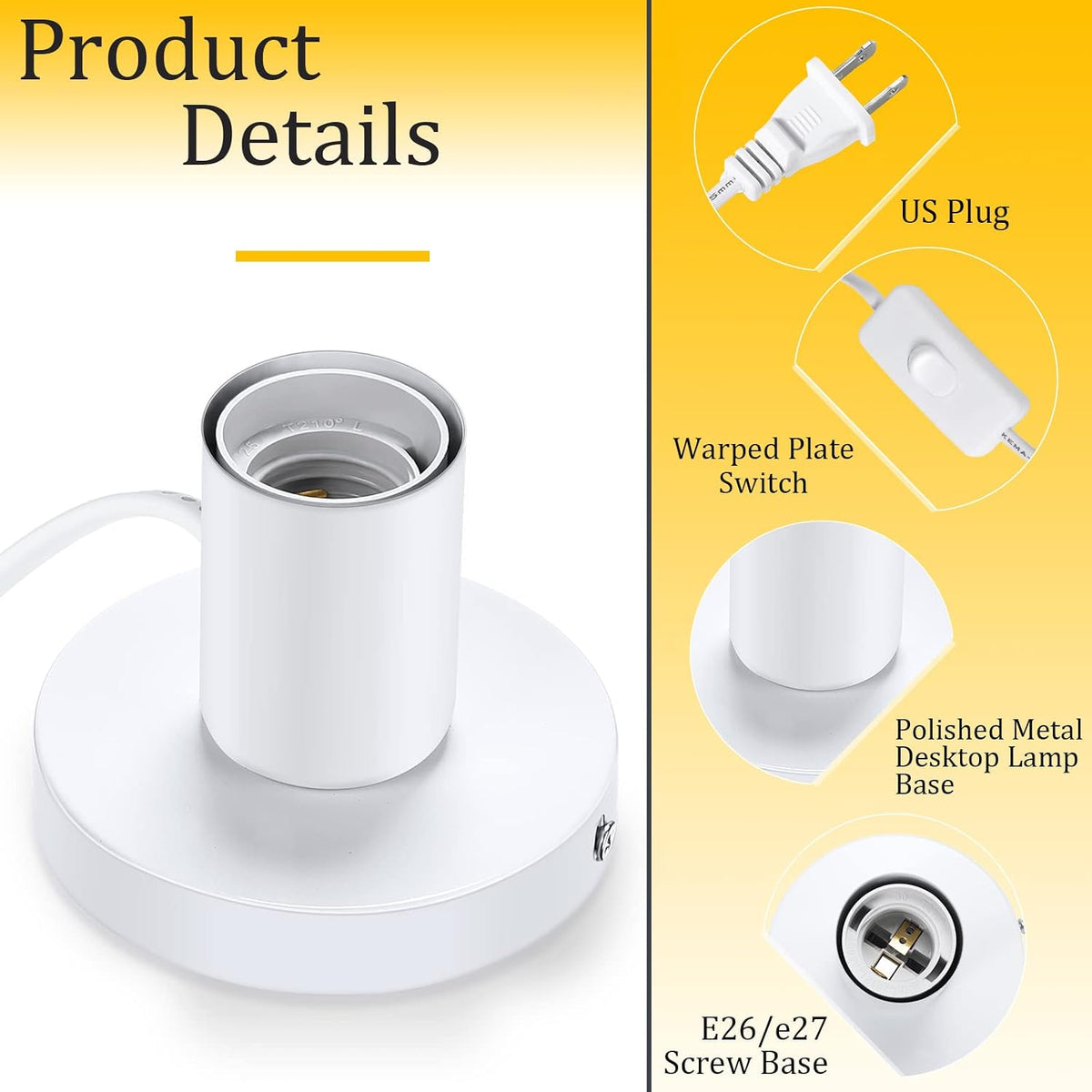 White Metal E26 Lamp Base With Cord