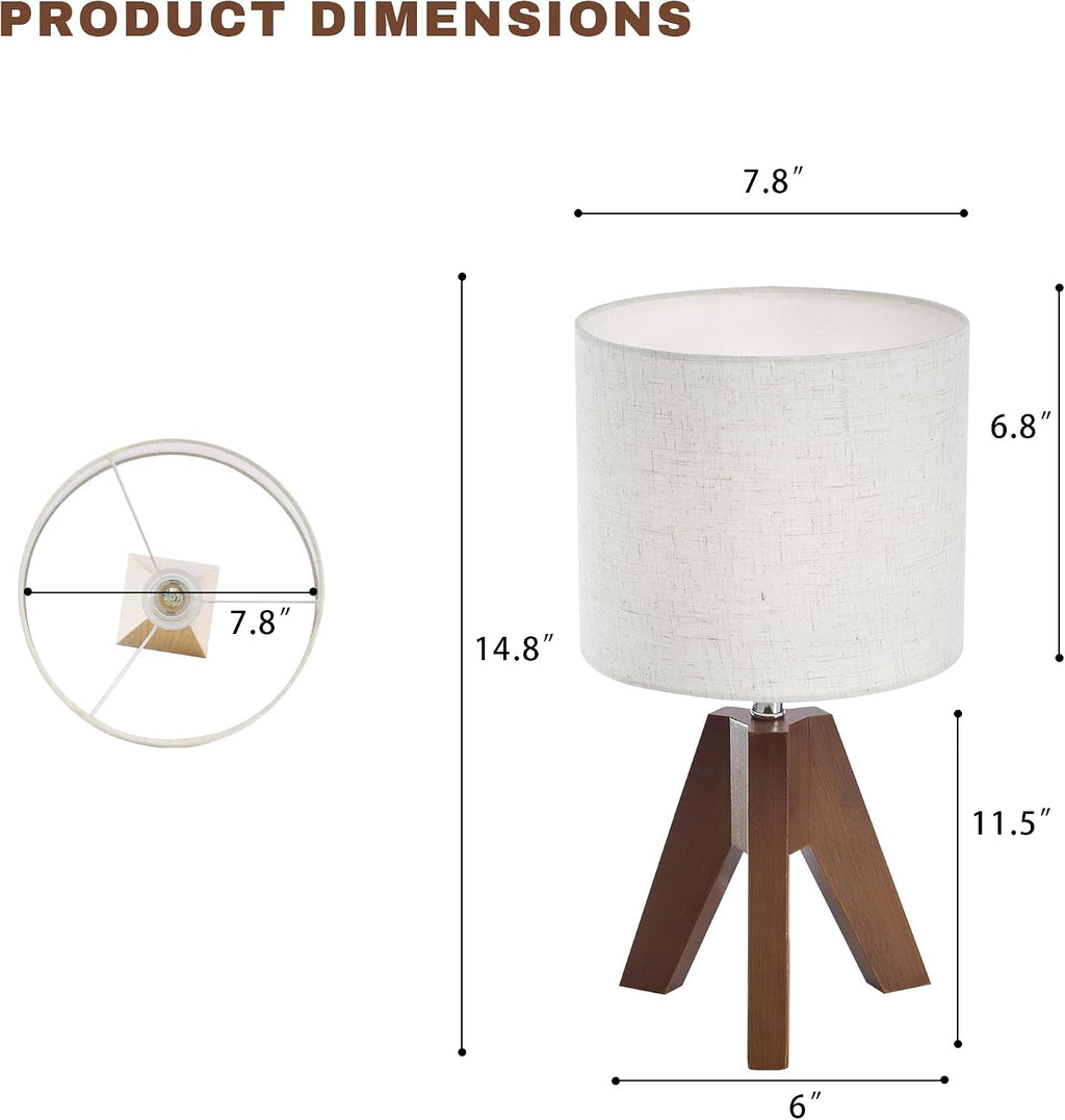 Walnut Dimmable Linen Tripod Bedside Lamps