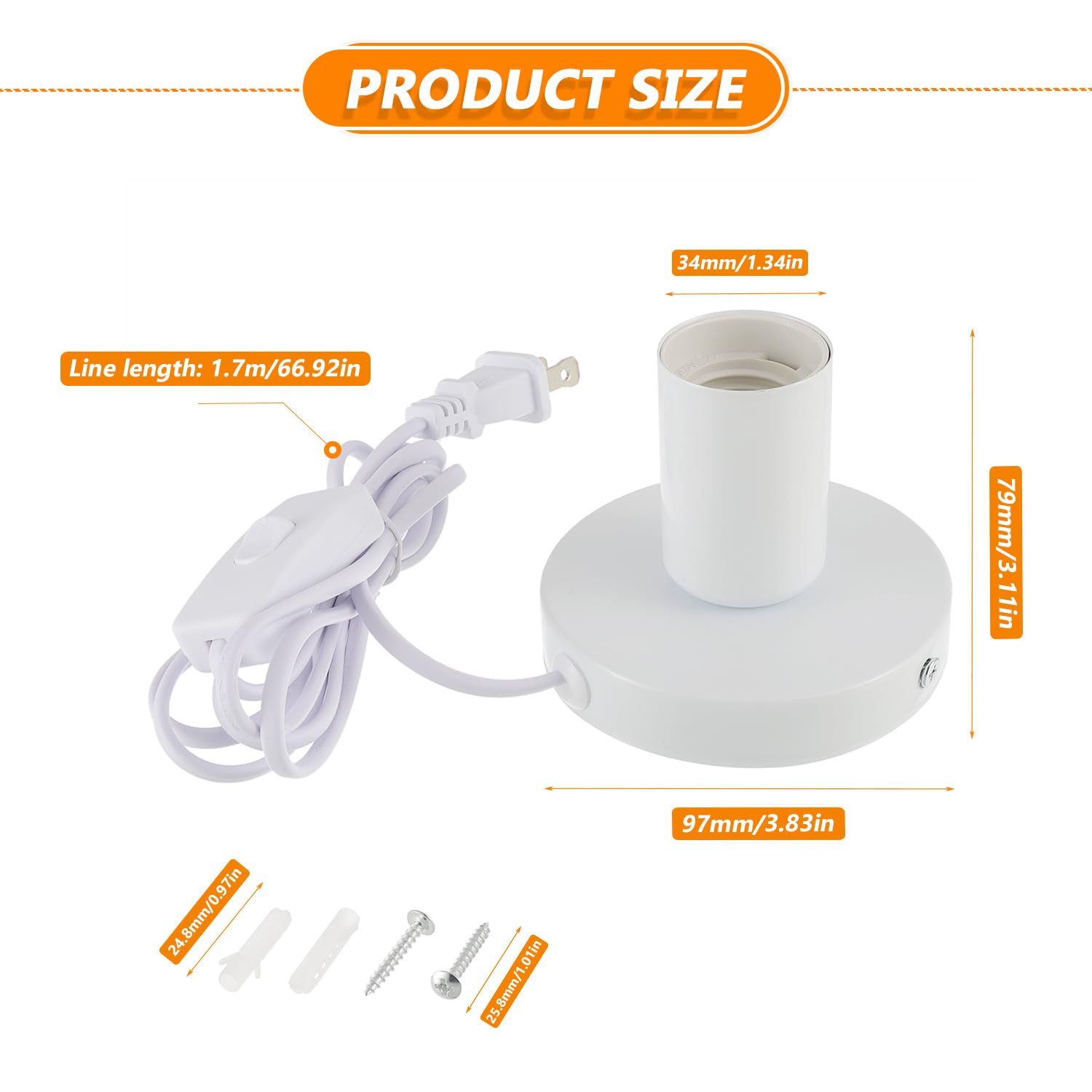White E26 Industrial Lamp Base With Cord