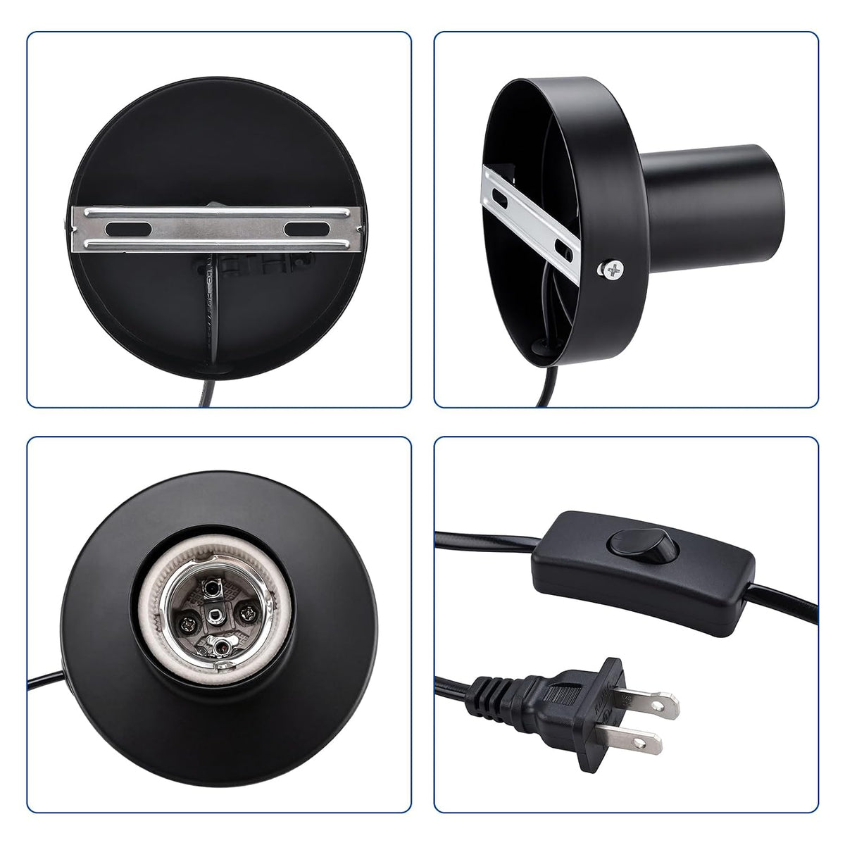Black E26 Metal Lamp Base With Cord