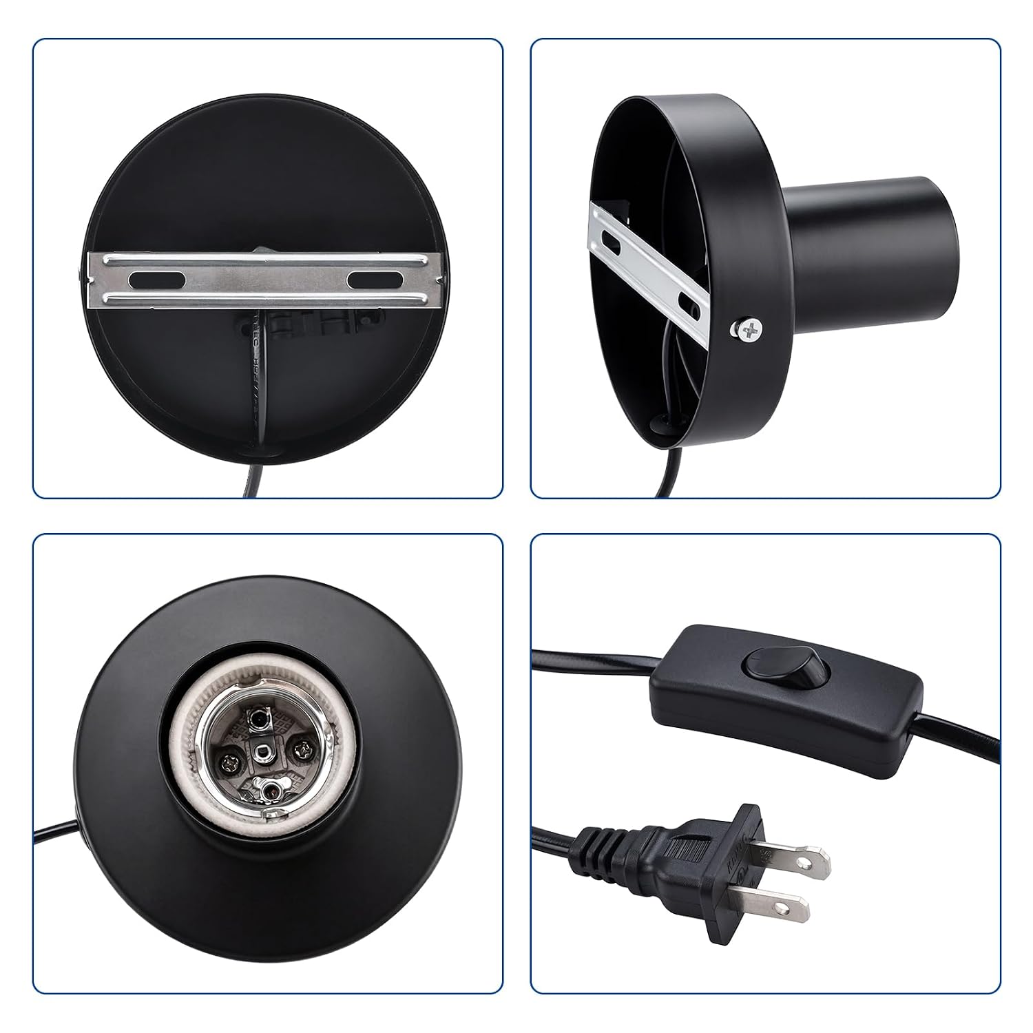 Black Metal E26 Lamp Base With Cord