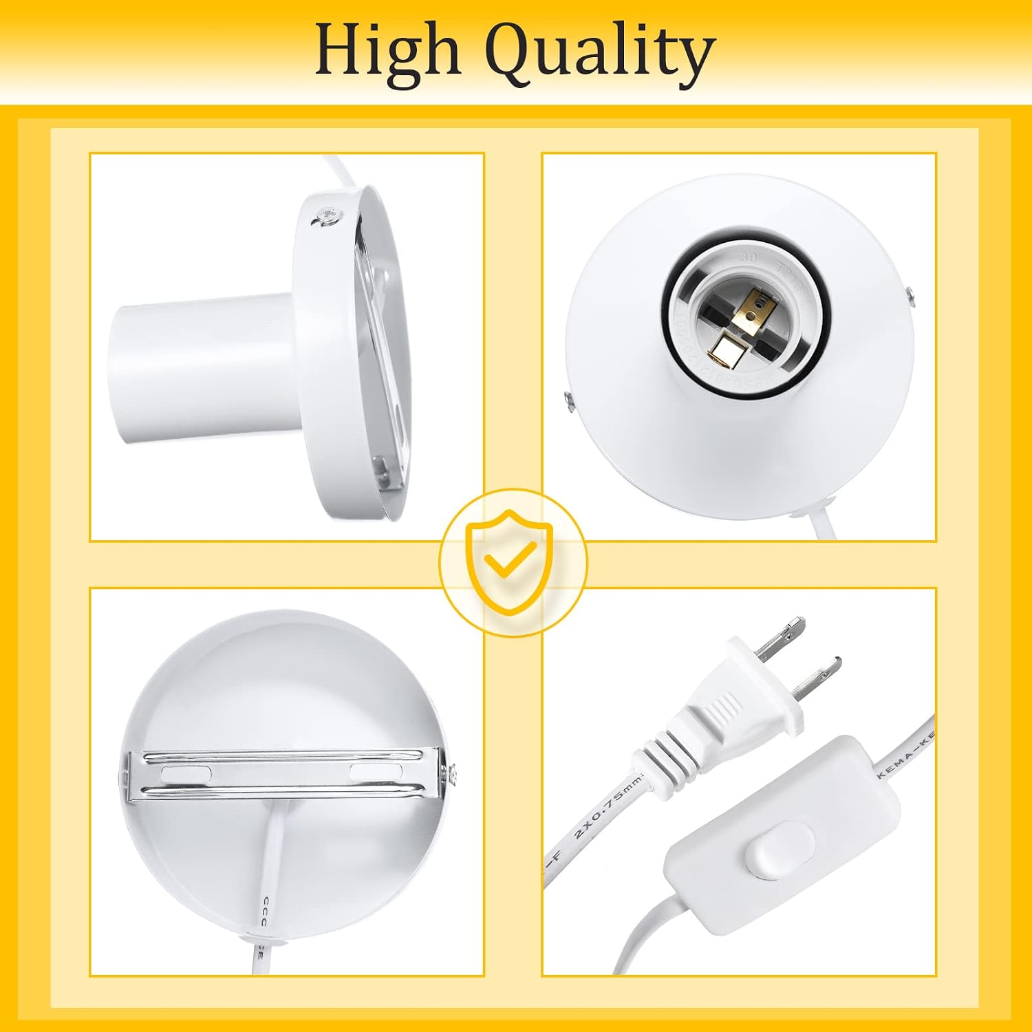 White E26 Lamp Base With Switch Cord