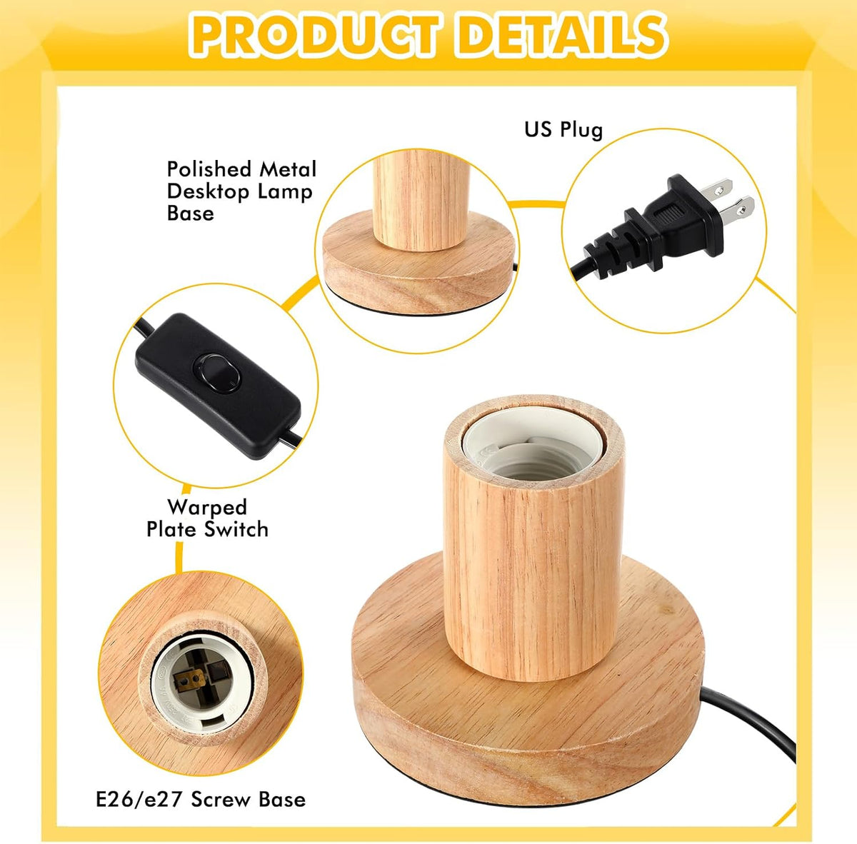 Wood Tone E26 Lamp Base With Switch Cord