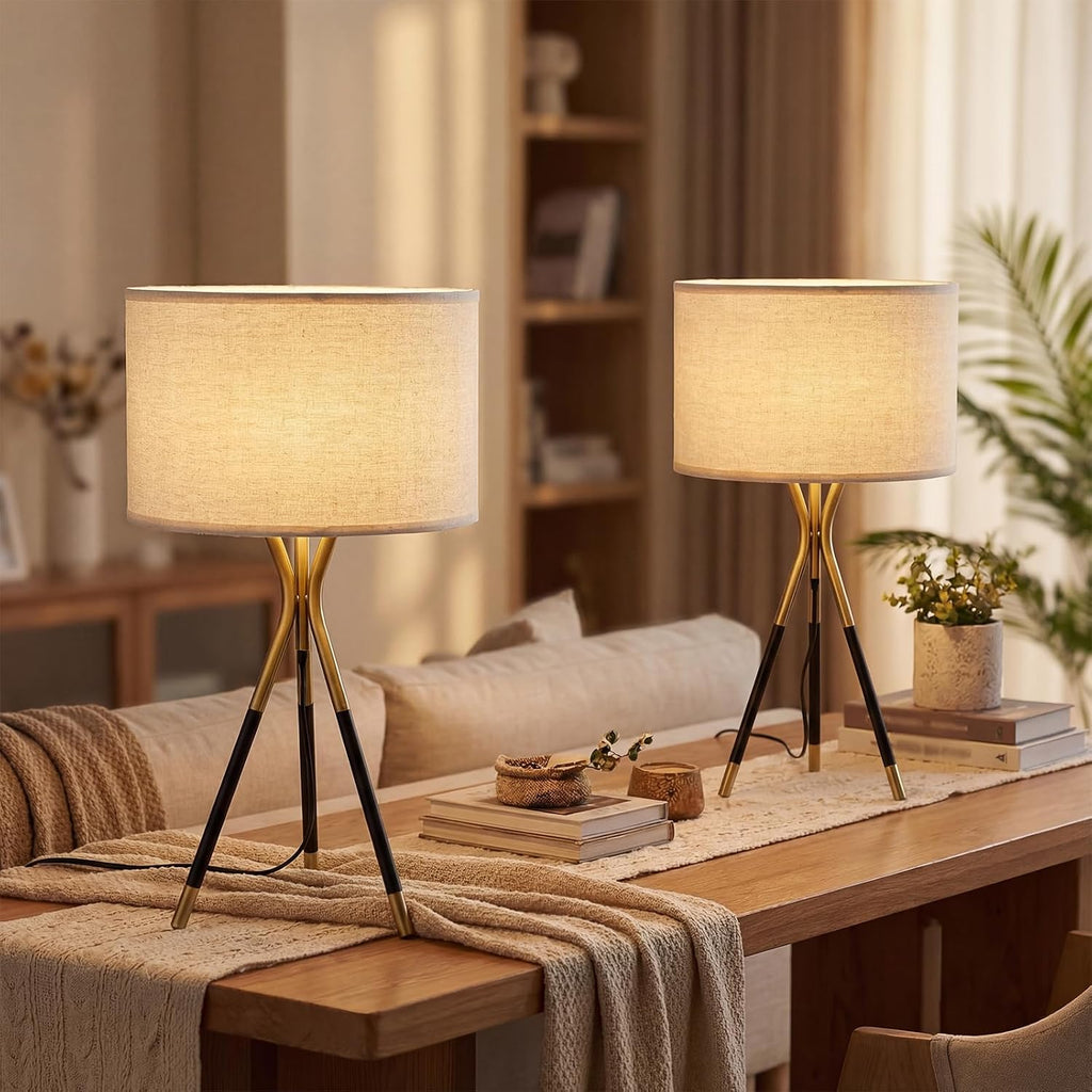 Black Gold Metal Tripod Table Lamp Set