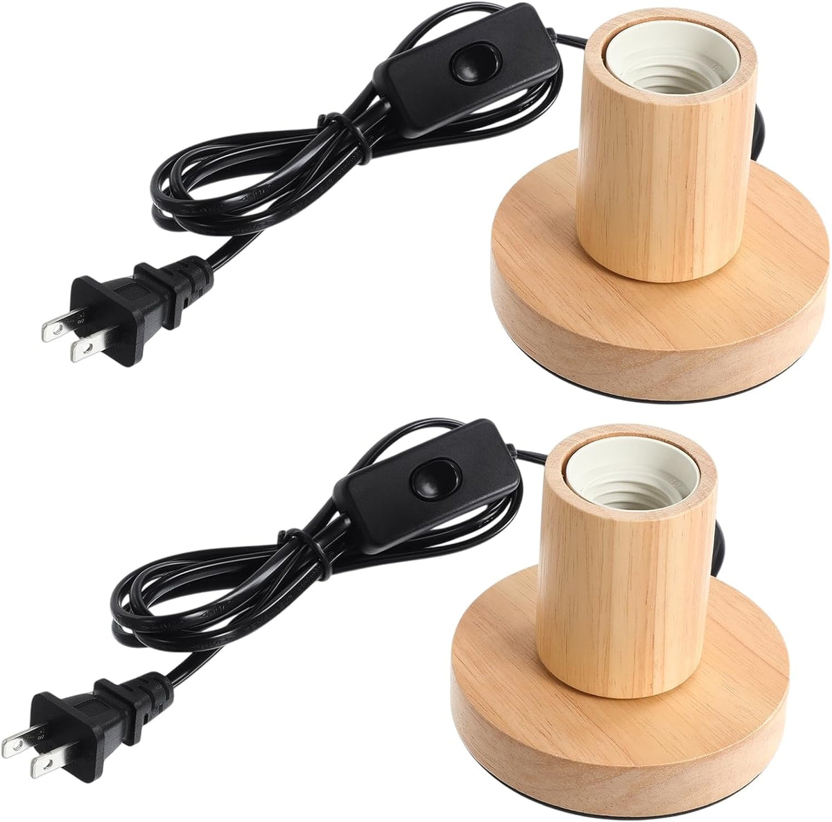 Wood Tone E26 Lamp Base With Switch Cord