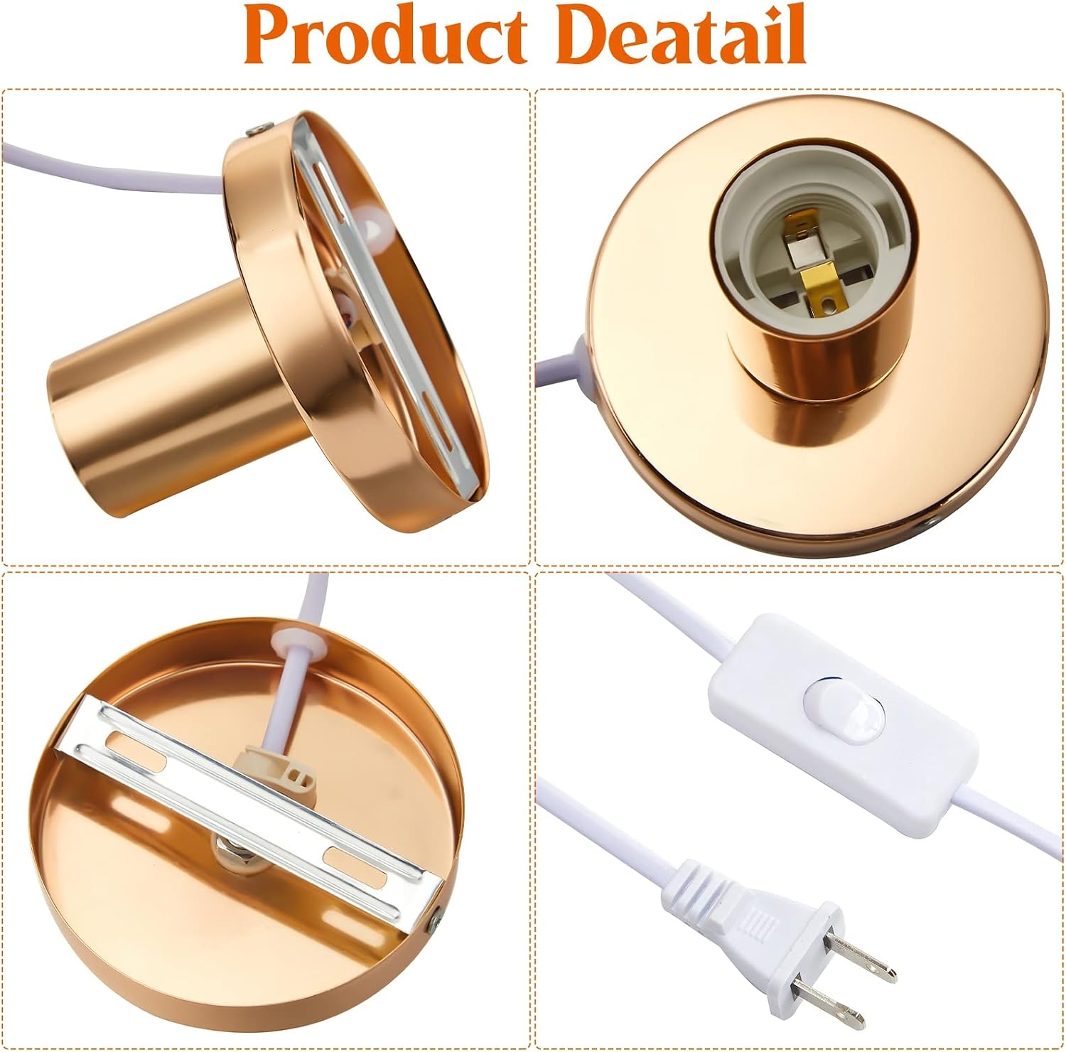 Gold Aluminum E26 Lamp Base Cord Set