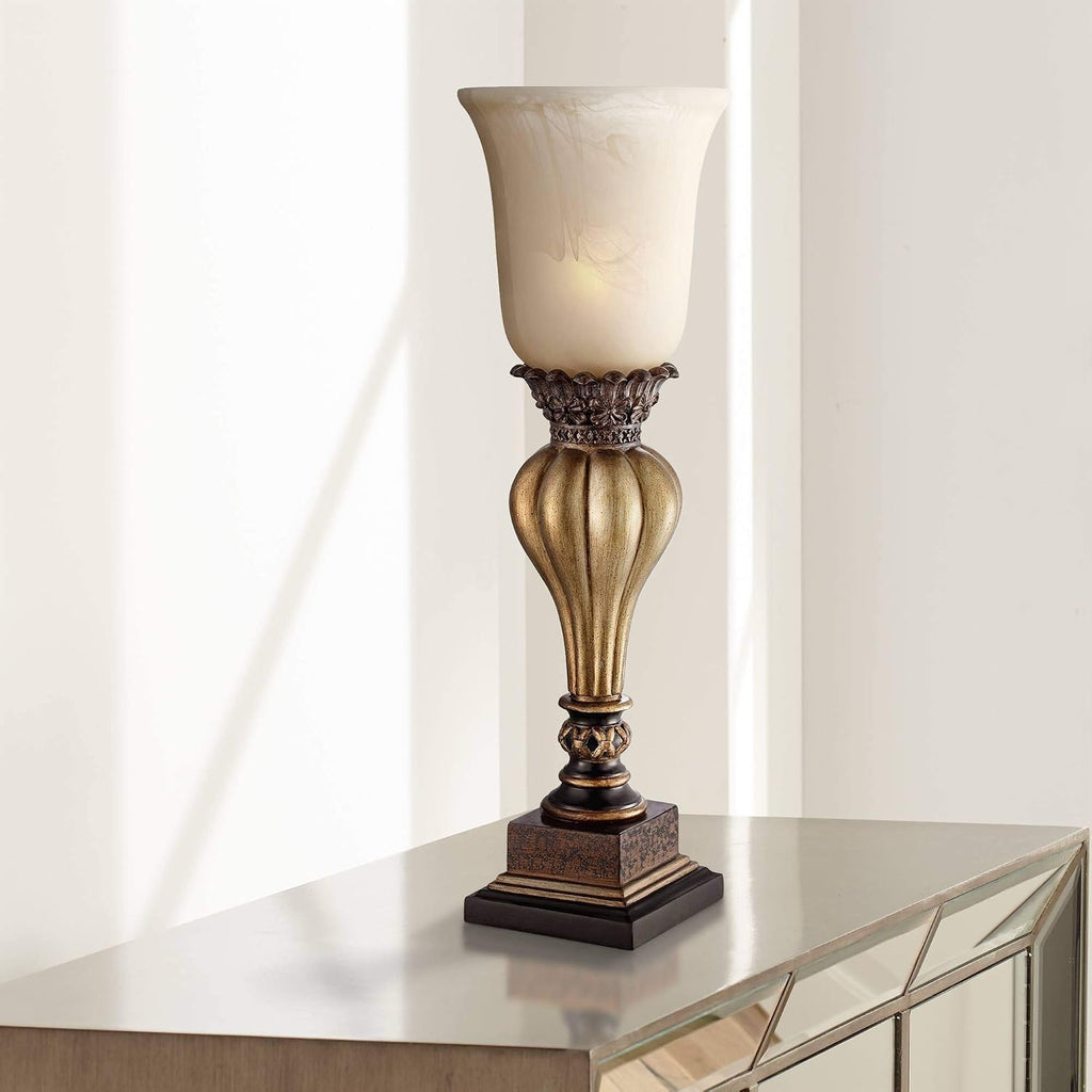 Beige French Alabaster Candlestick Table Lamp