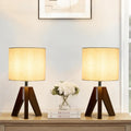 Walnut Dimmable Linen Tripod Bedside Lamps