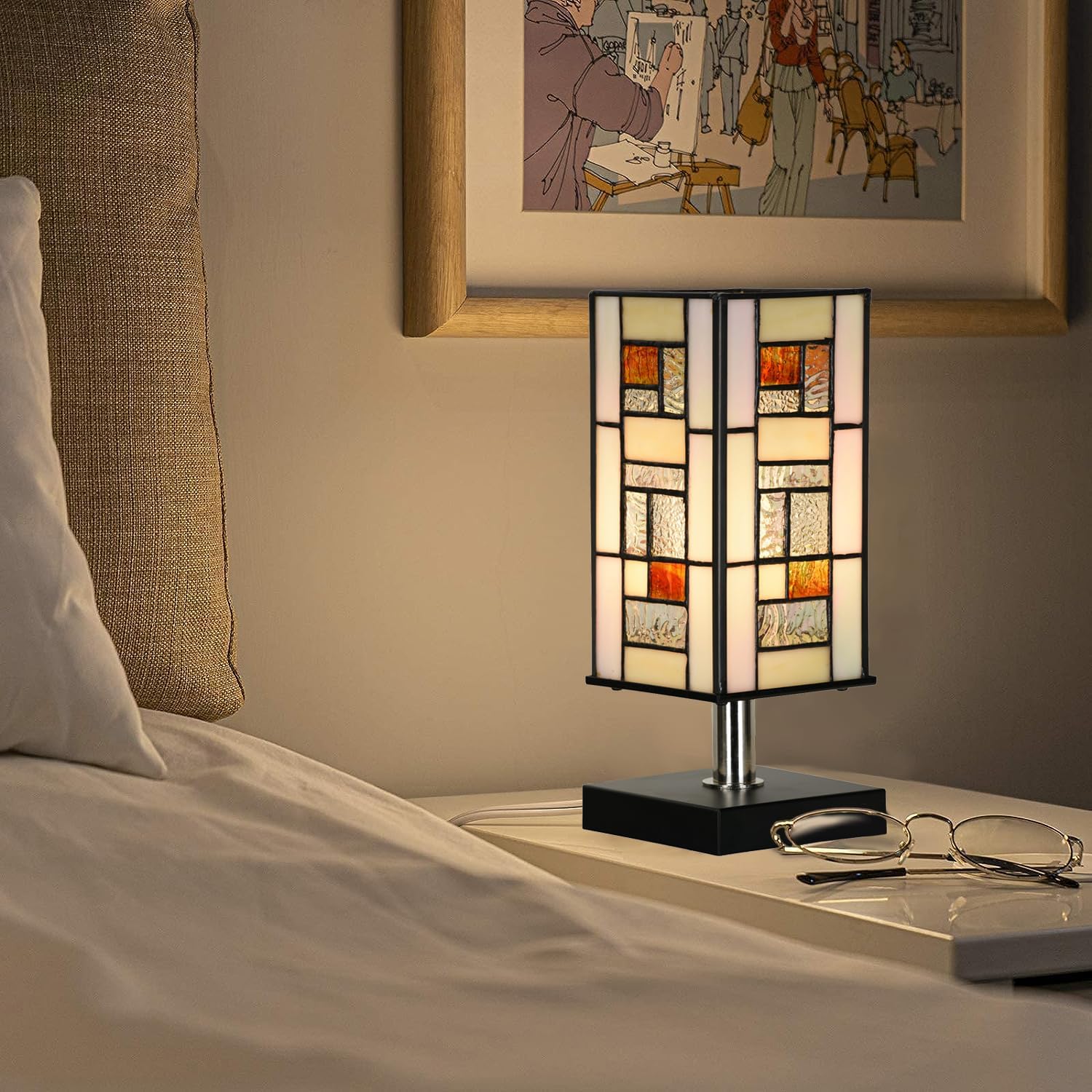 Mission Geometric Stained Glass Tiffany Lamp