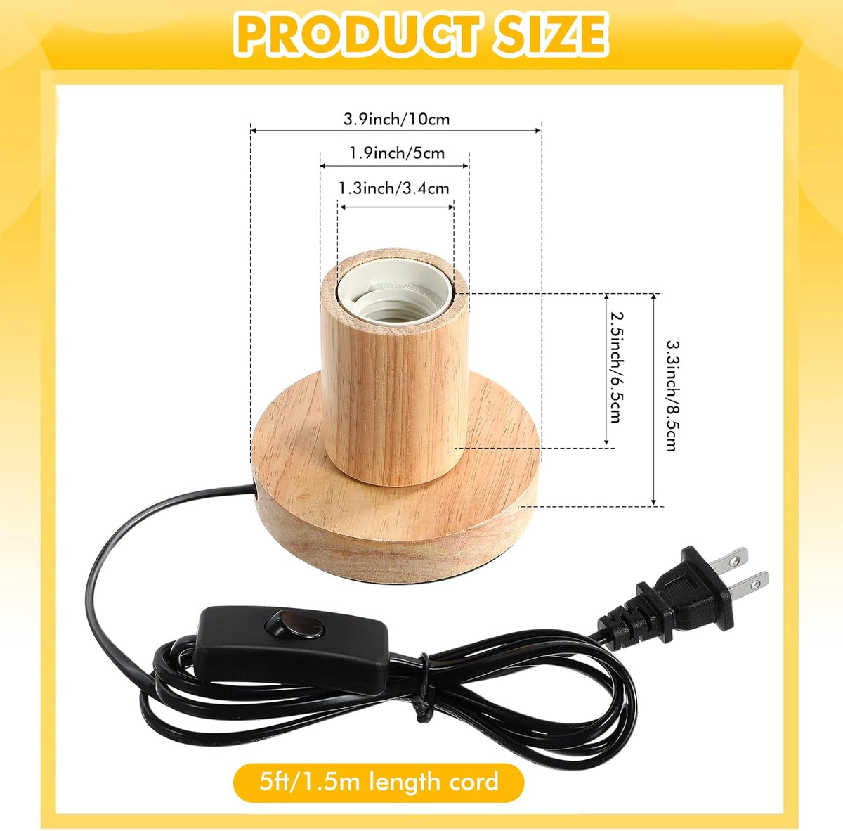 Wood Tone E26 Lamp Base With Switch Cord