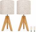 Wood Tripod Linen Shade Bedside Lamps
