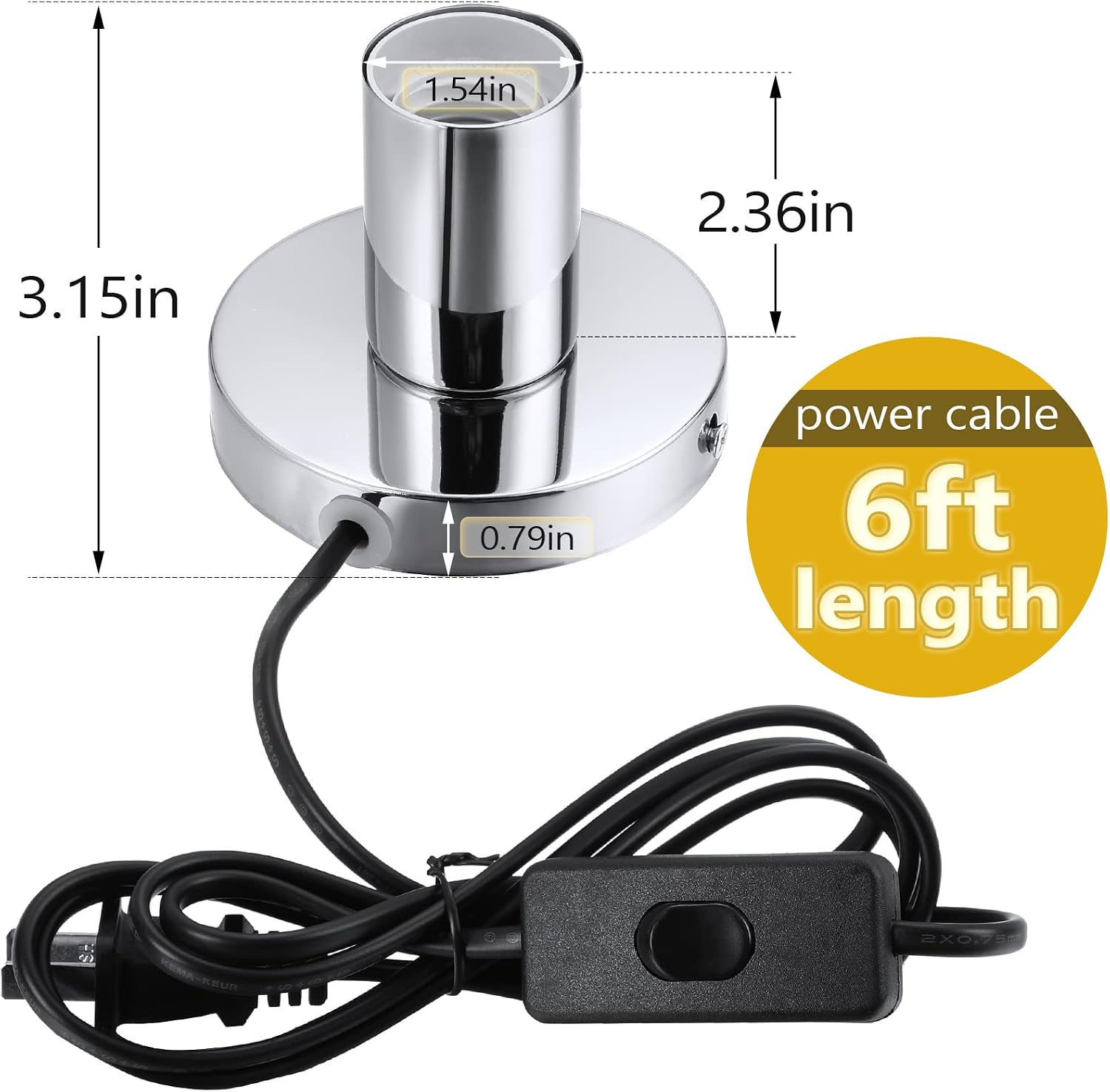 Silver Aluminum E26 Lamp Base With Cord