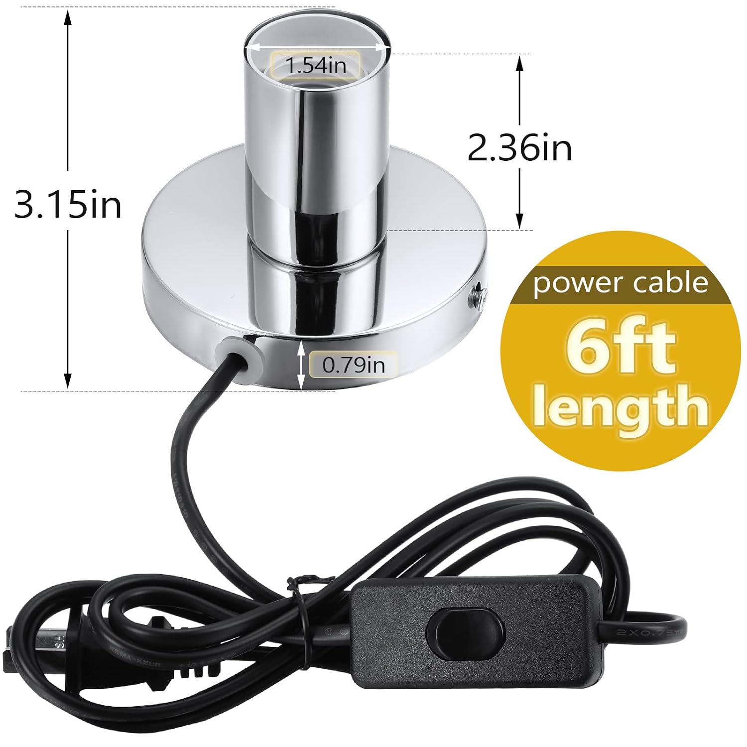 Silver E26 Lamp Base With Switch Cord