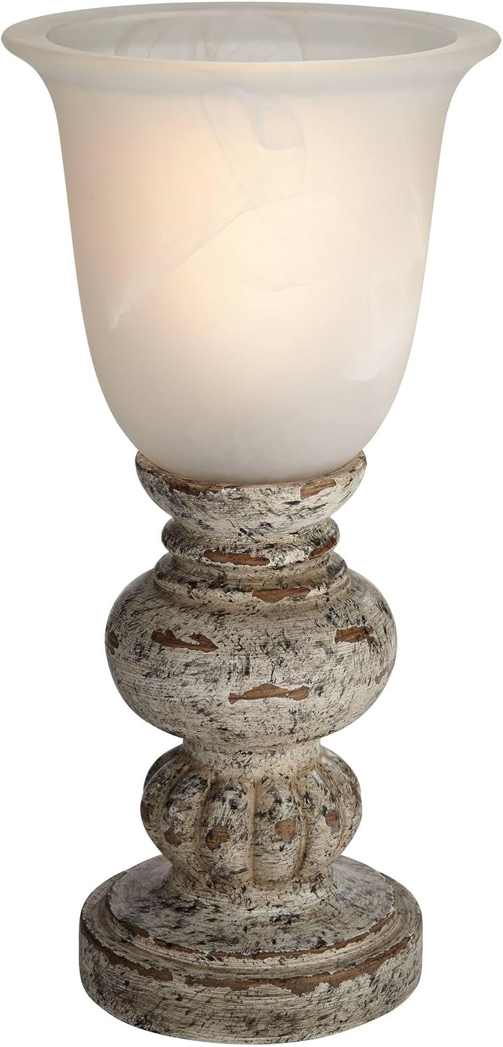 Brown Wood Off-White Shade Accent Lamp