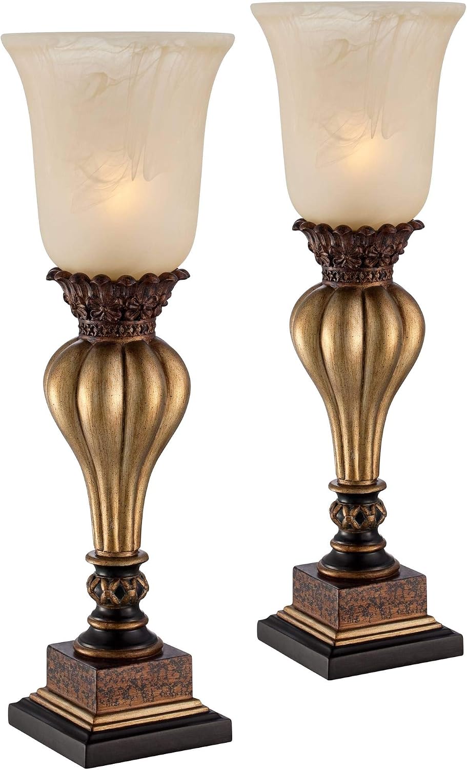 Gold Alabaster Glass Traditional Table Lamp Set