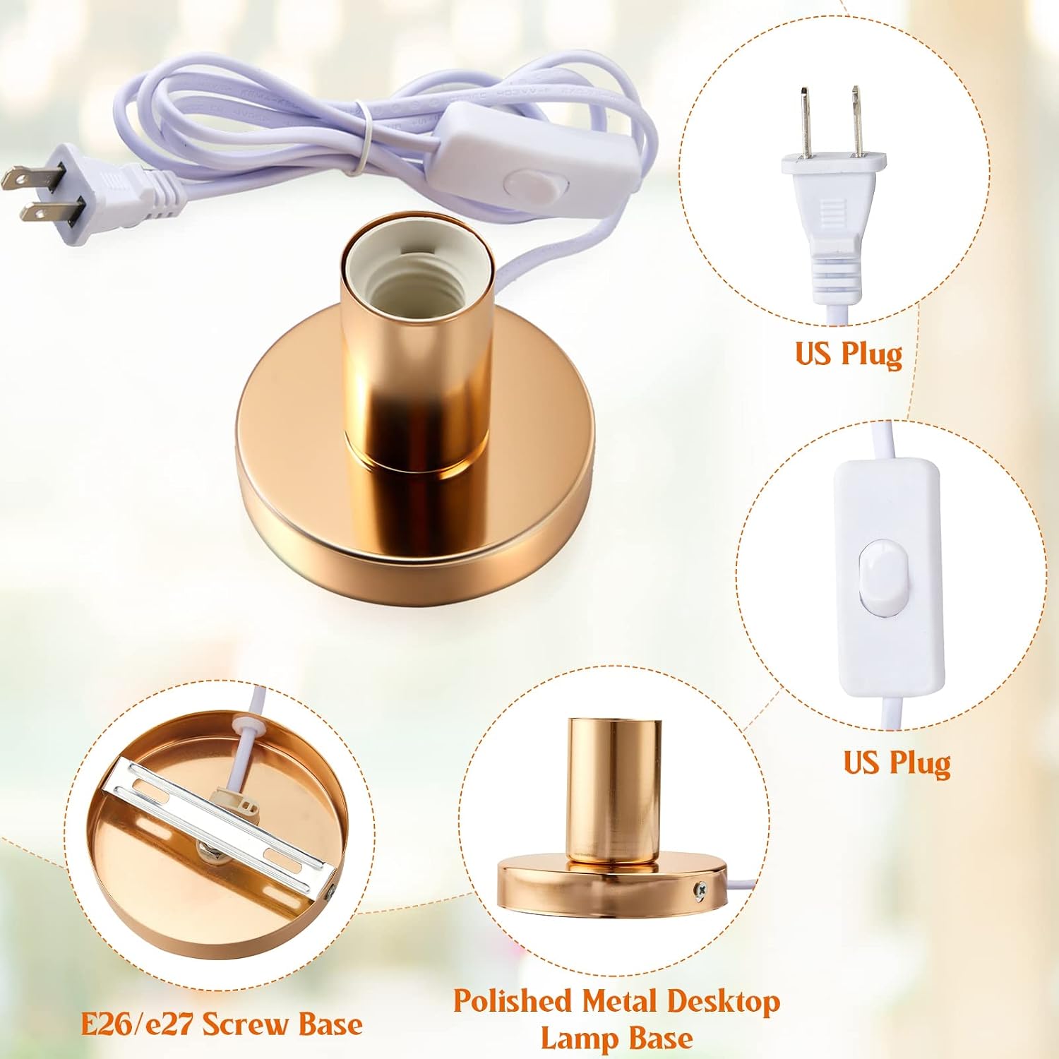 Gold Aluminum E26 Lamp Base Cord Set