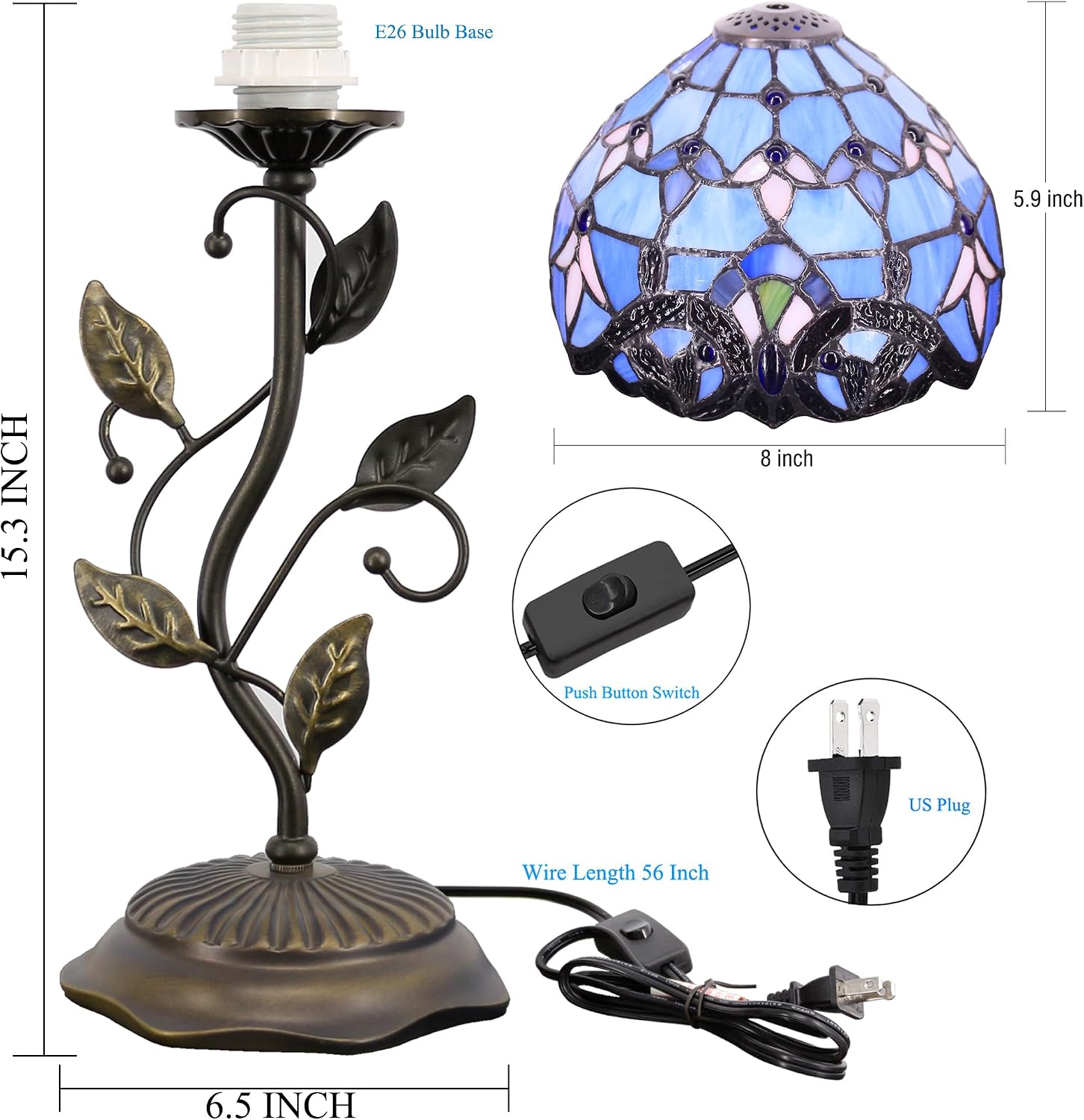 Blue Baroque Stained Glass Tiffany Table Lamp