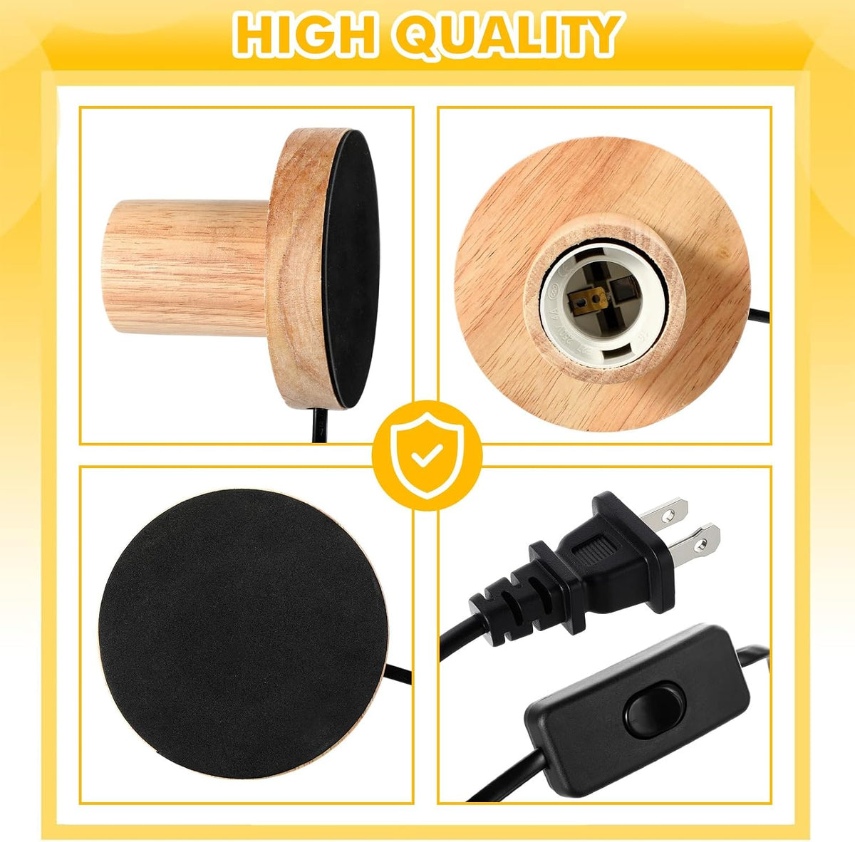 Wood Tone E26 Lamp Base With Switch Cord