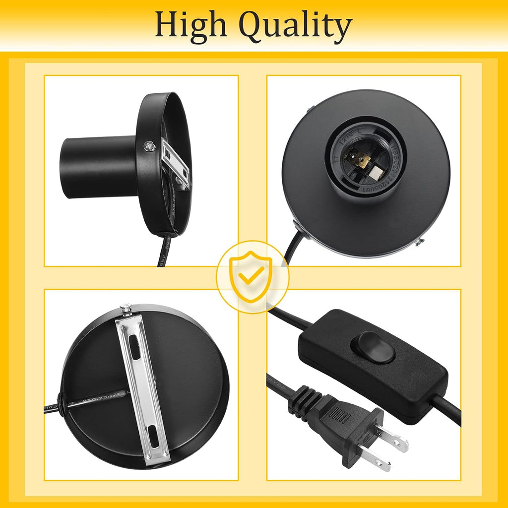 Black Metal E26 DIY Lamp Base With Cord
