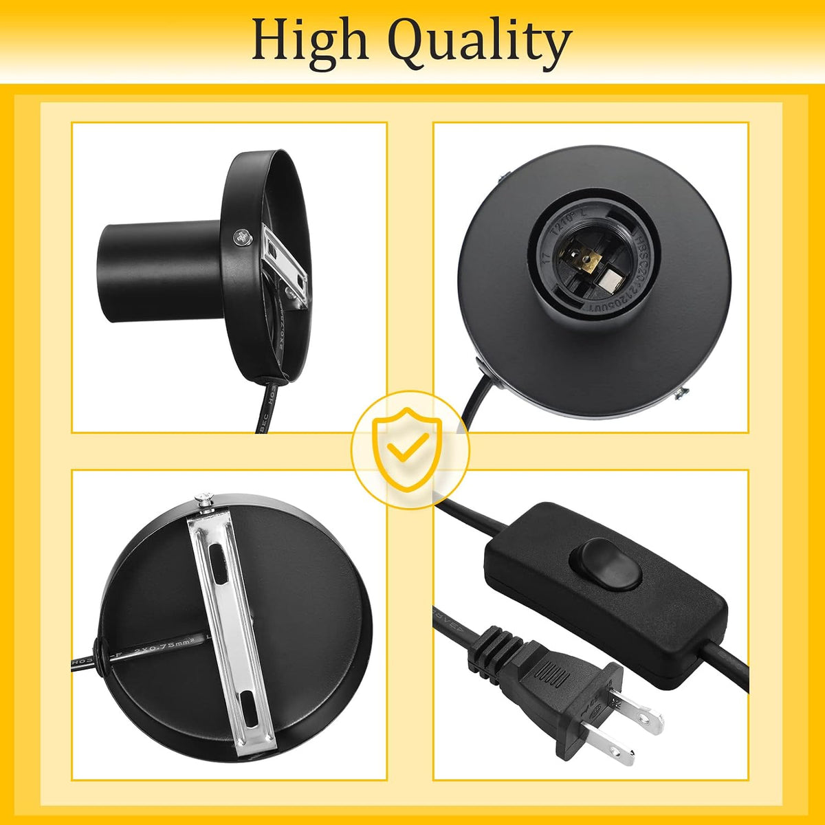 Black Metal E26 DIY Lamp Base With Cord