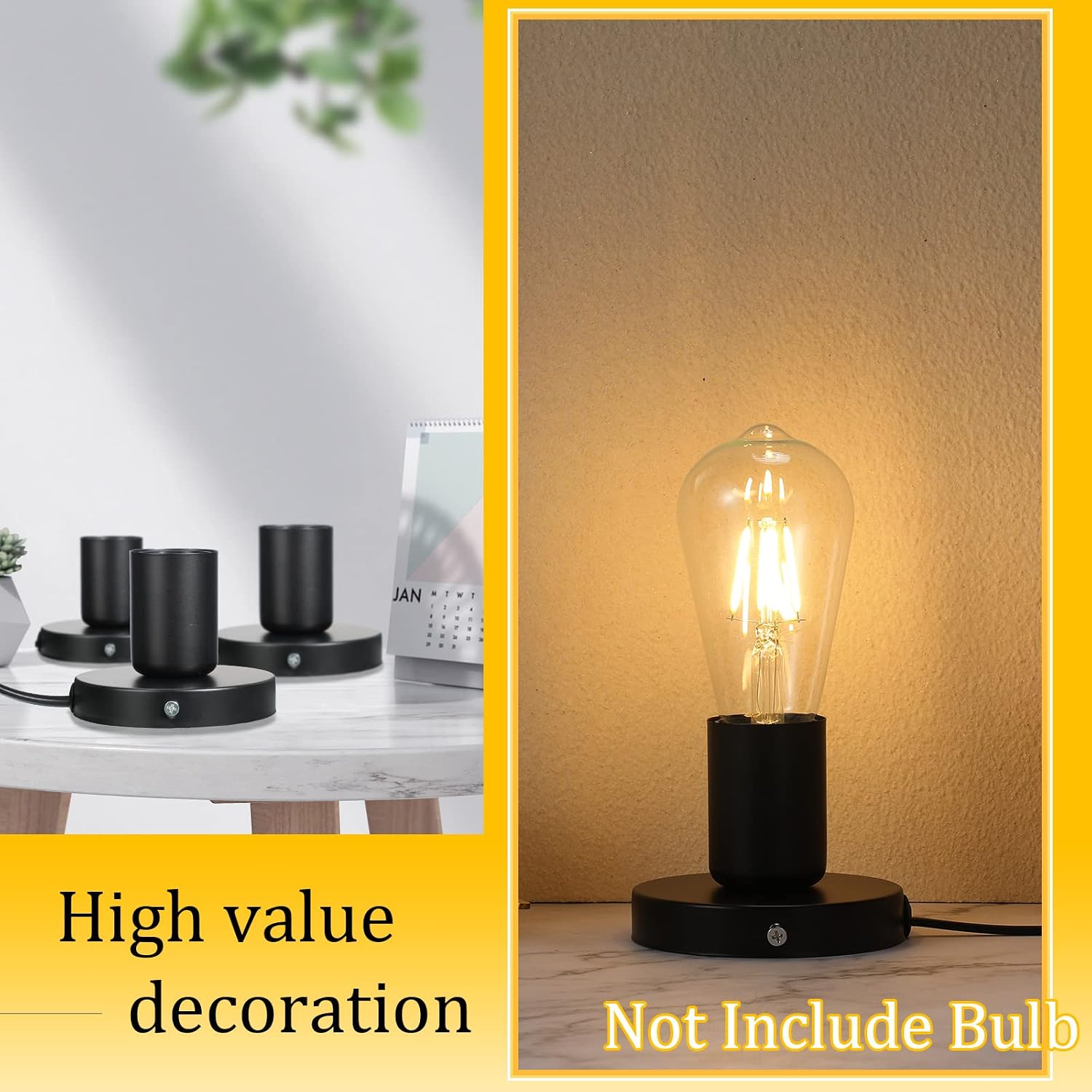 Black Metal E26 DIY Lamp Base With Cord