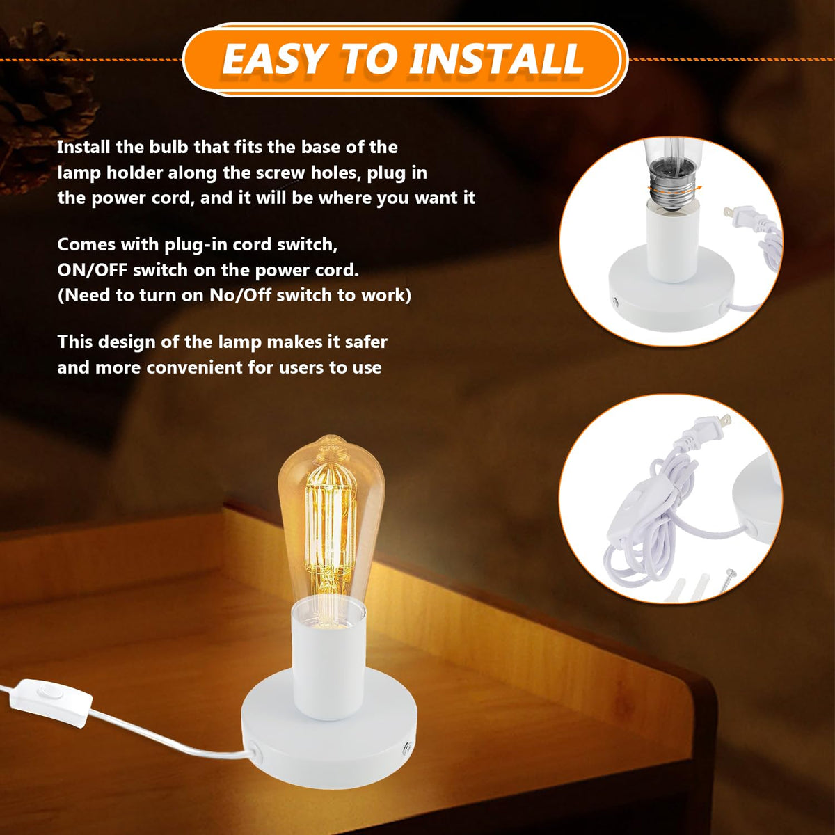 White E26 Industrial Lamp Base With Cord