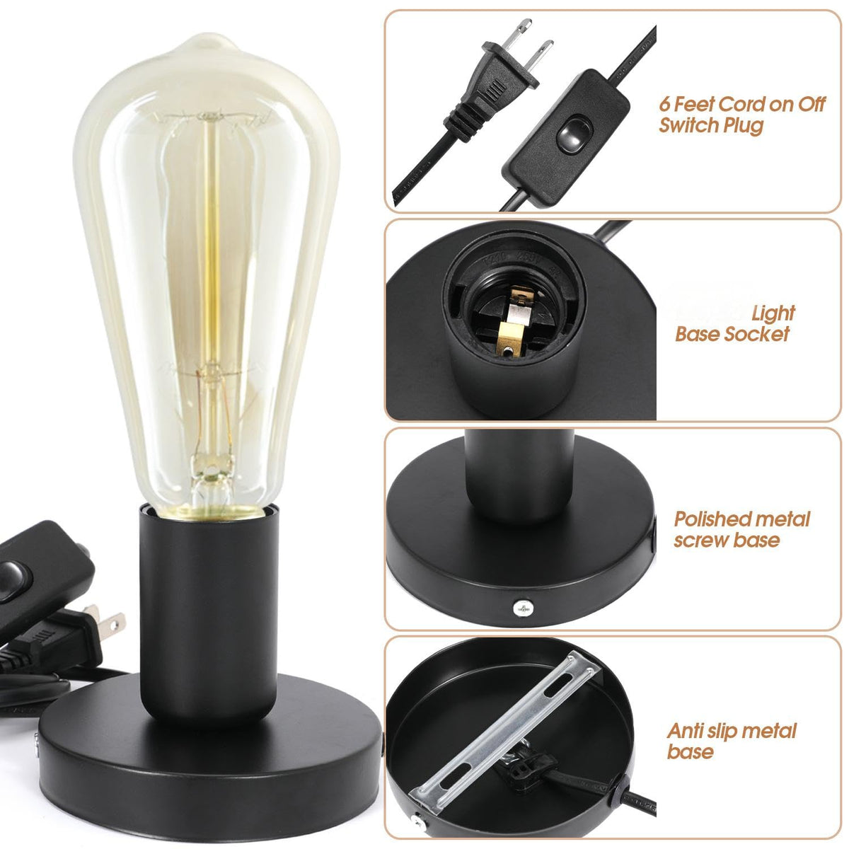 E26 Lamp Base With Switch Power Cord