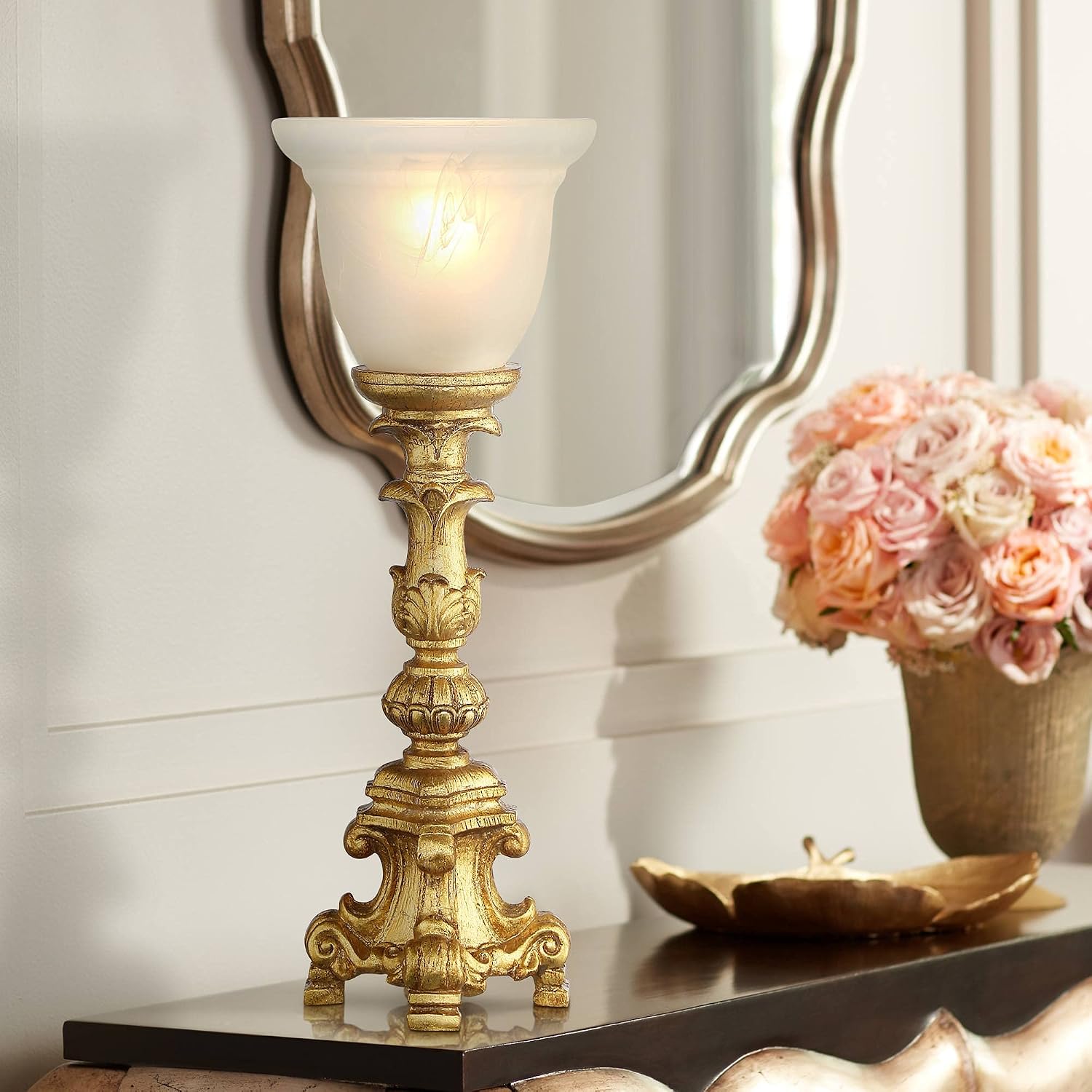 Gold Alabaster French Candlestick Table Lamp
