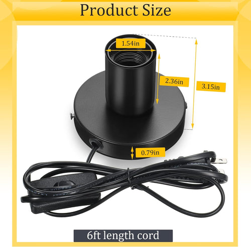 Black Metal E26 DIY Lamp Base With Cord