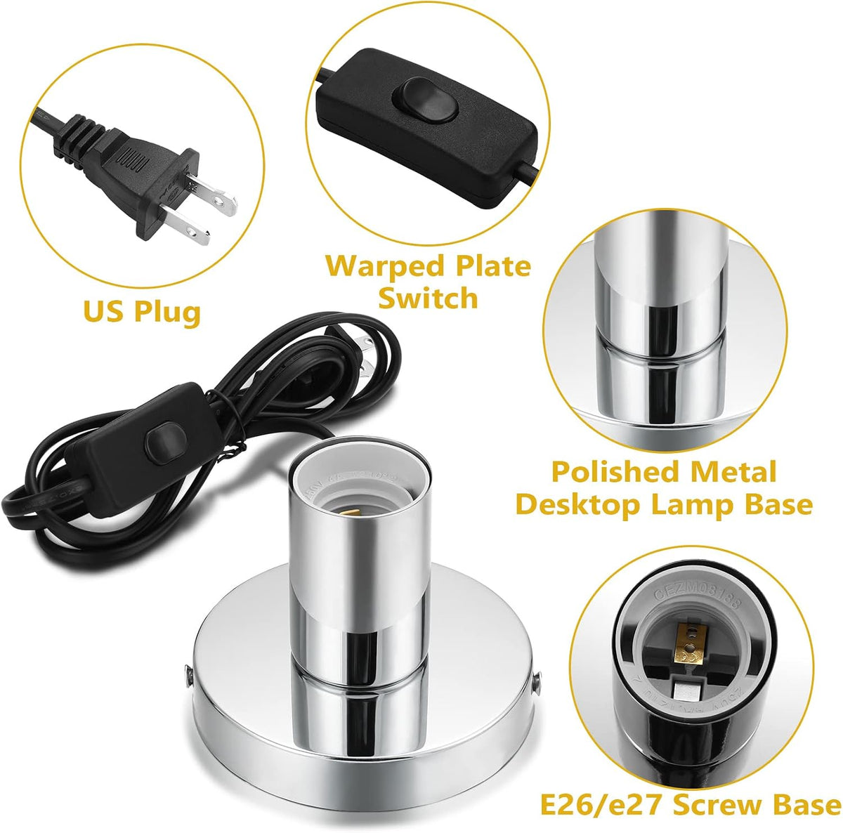 Silver Aluminum E26 Lamp Base With Cord