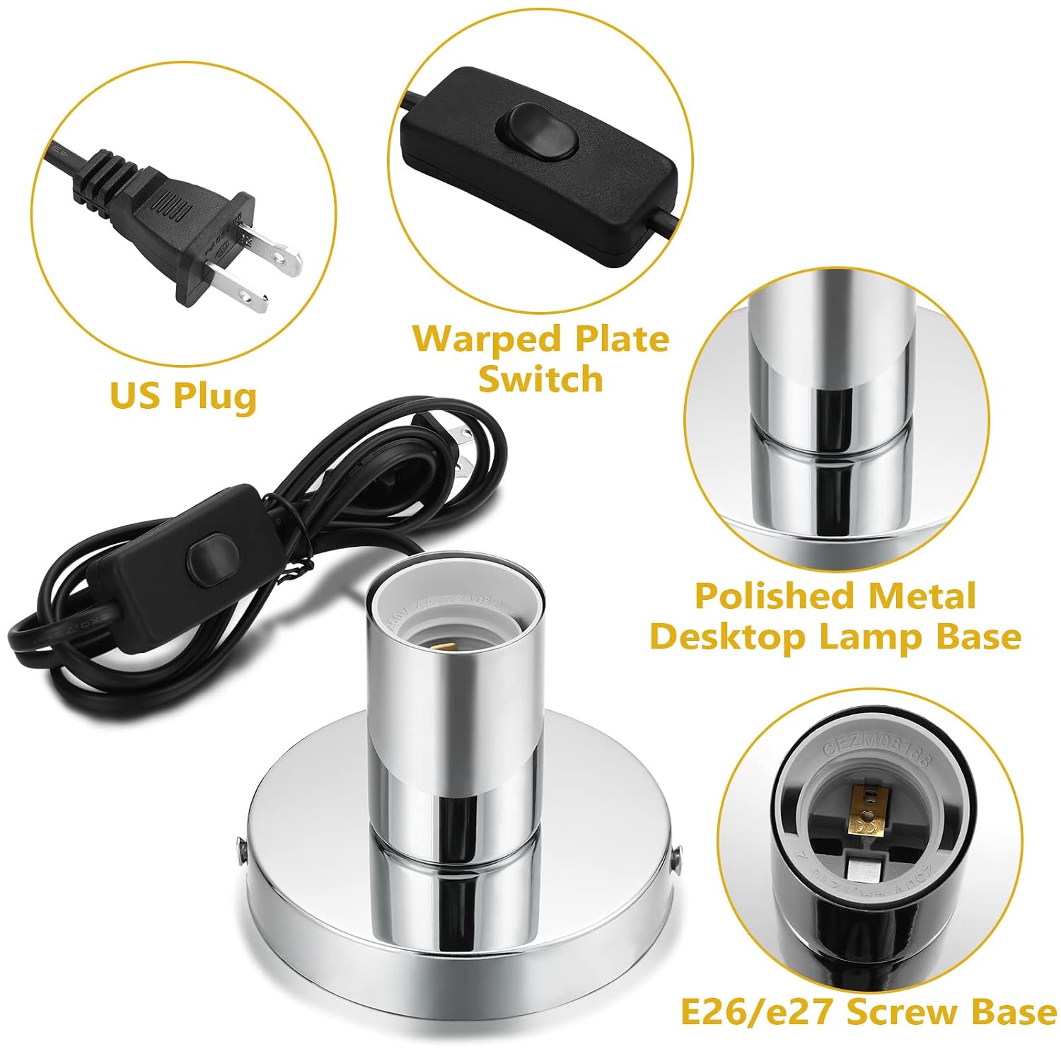 Silver E26 Lamp Base With Switch Cord
