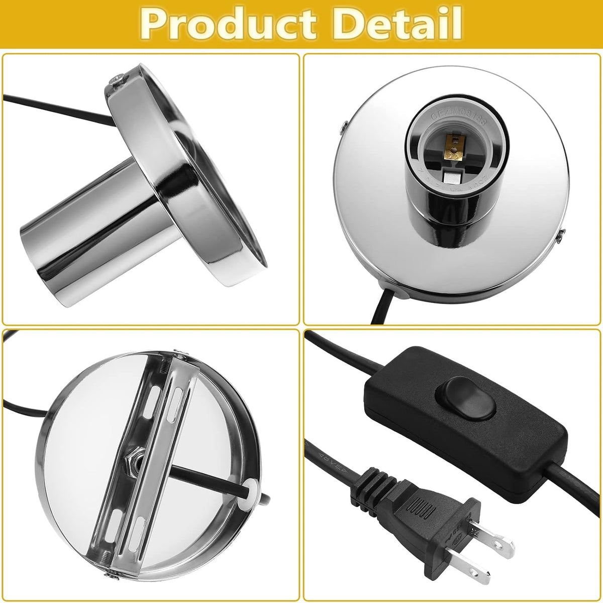 Silver Aluminum E26 Lamp Base With Cord