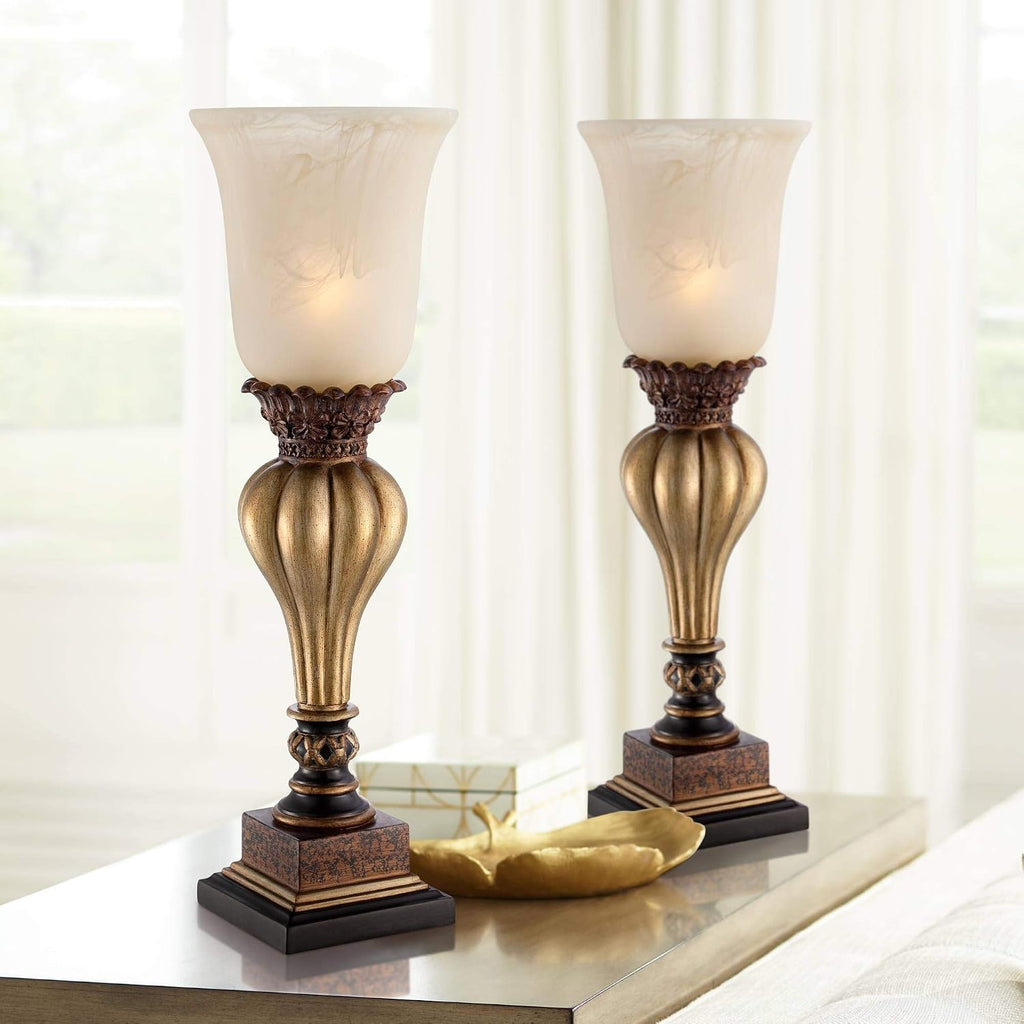 Gold Alabaster Glass Traditional Table Lamp Set