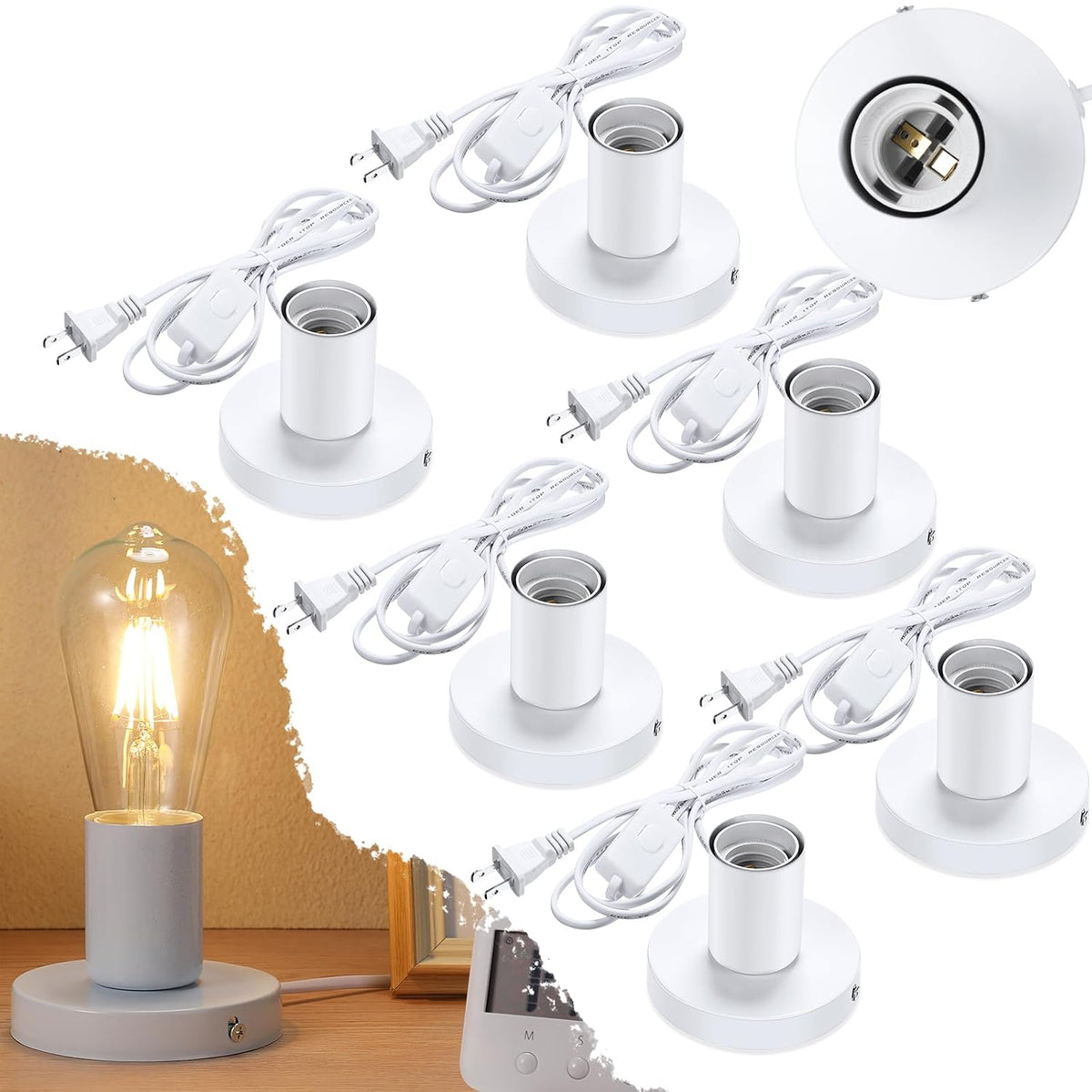 White E26 Lamp Base With Switch Cord