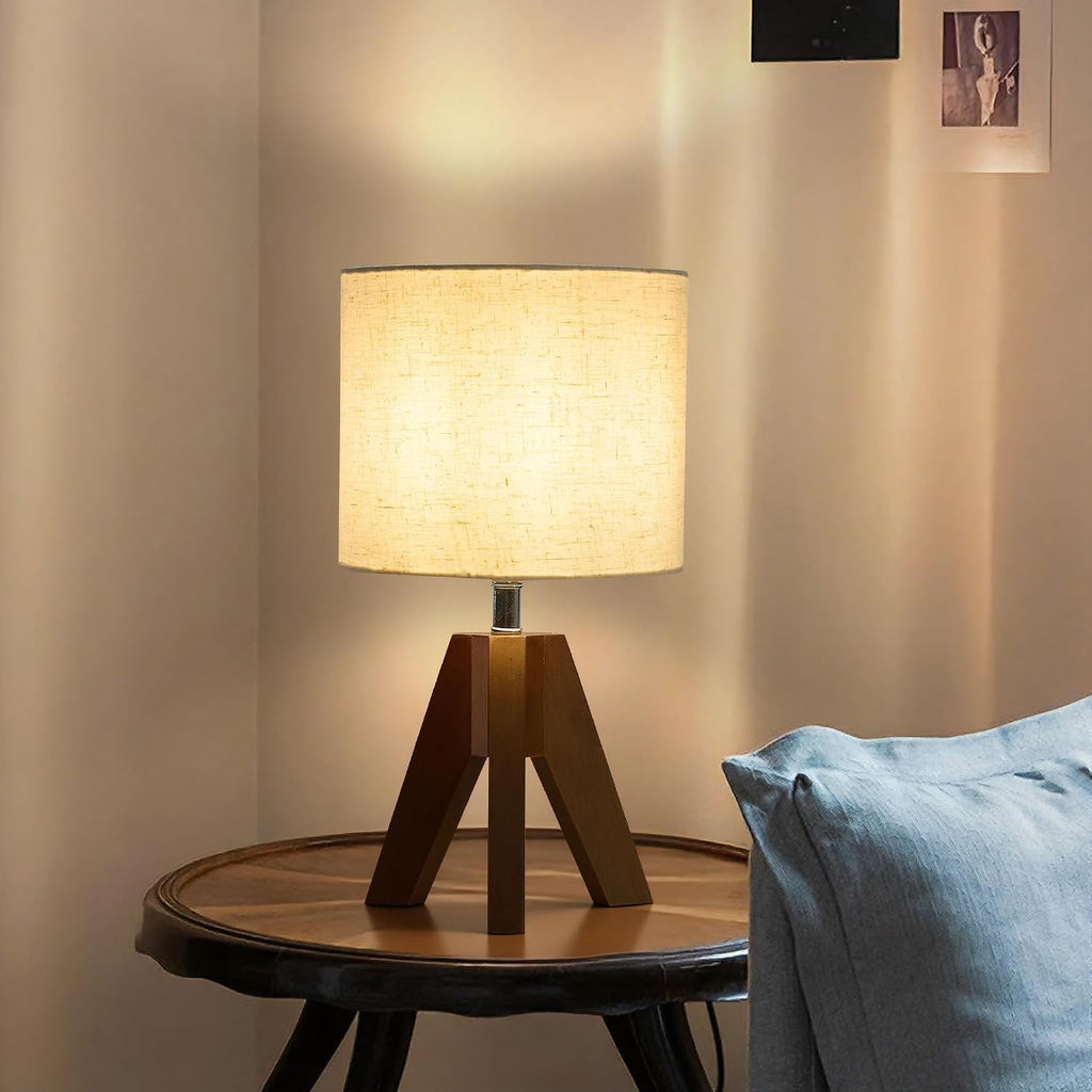 Walnut Dimmable Linen Tripod Bedside Lamps