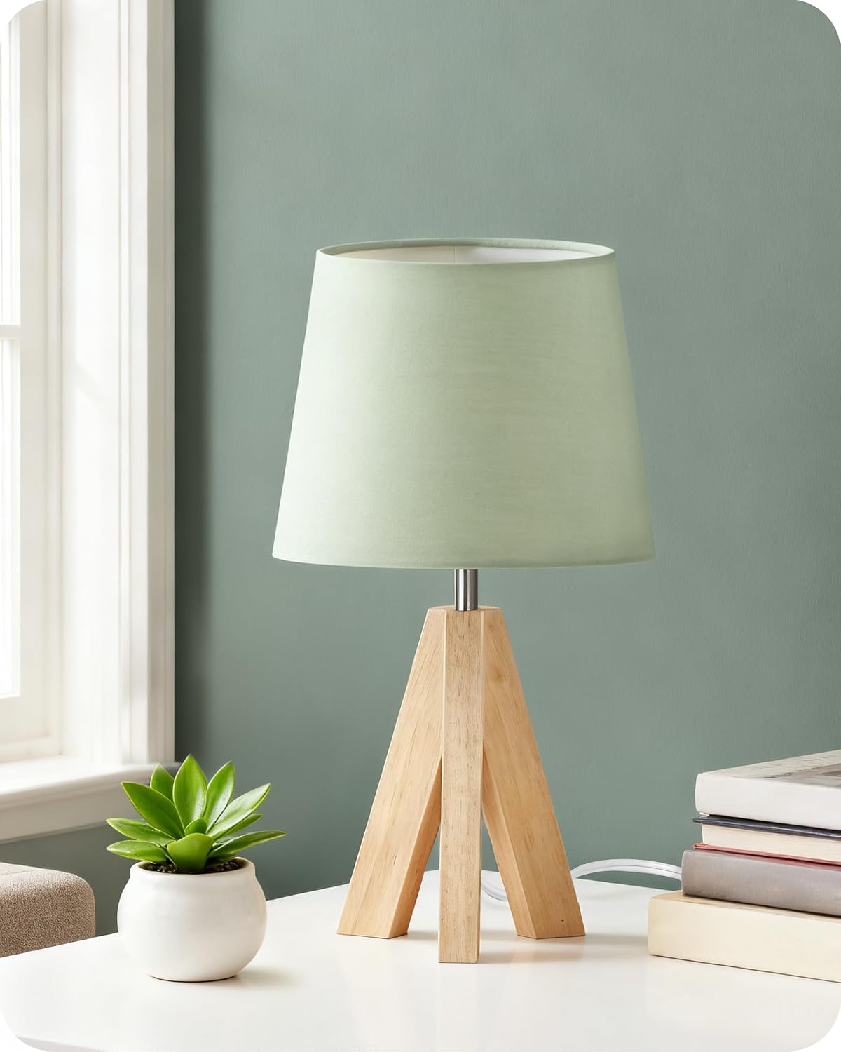 Boho Wood Tripod Fabric Shade Table Lamp